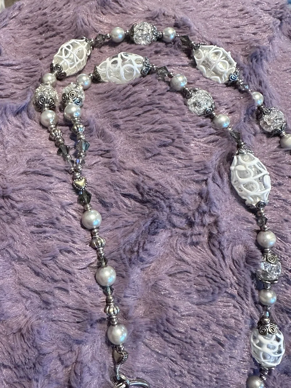 LANYARD Custom Ordered Crystal Silver Pearl use Badges, Cards, Cruise Nurse ❤️ - Picture 9 of 15